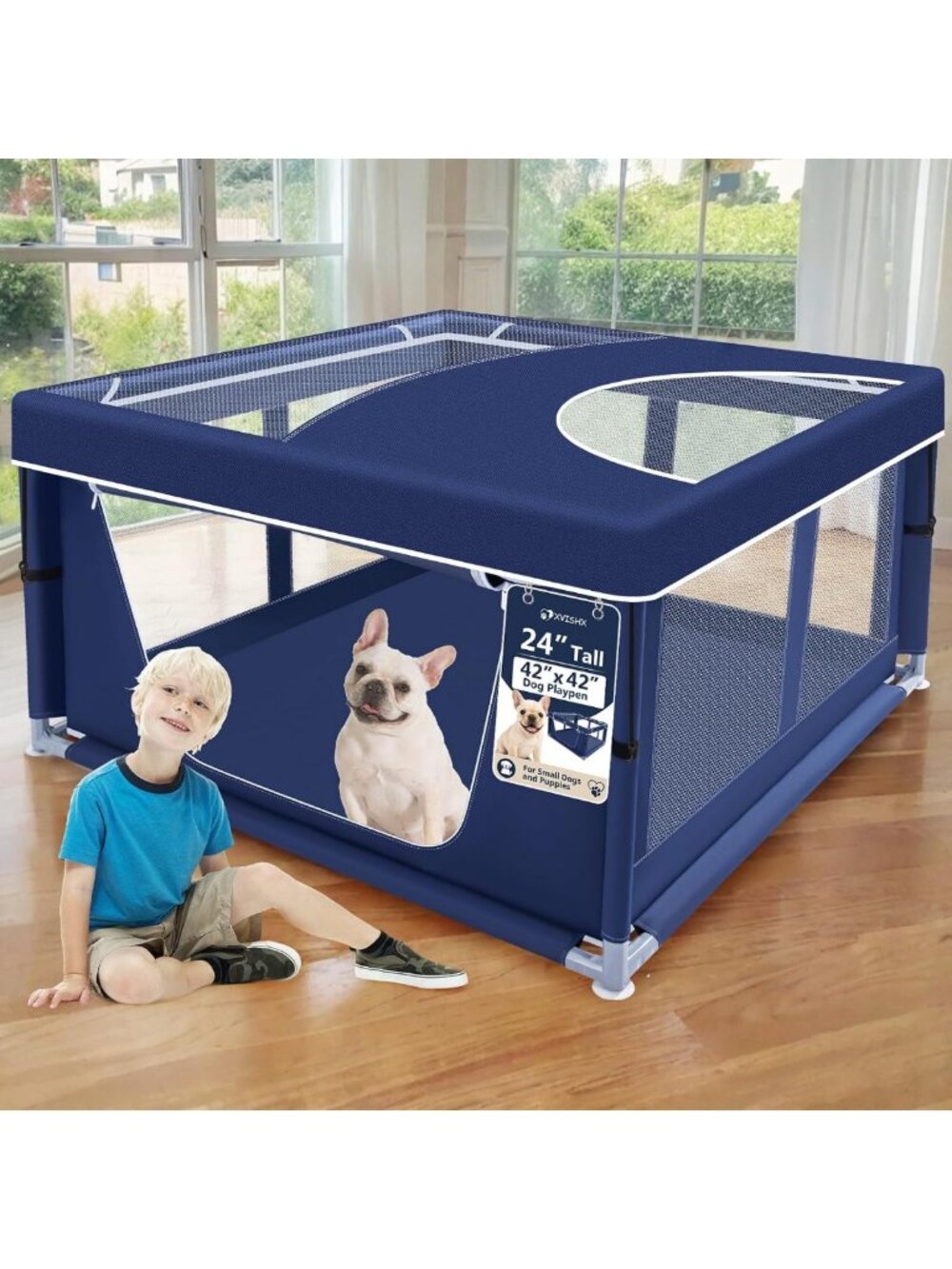 42x42 Inch Dog Playpen with Cover - Indoor/Outdoor Pet Fence for Puppies & Small